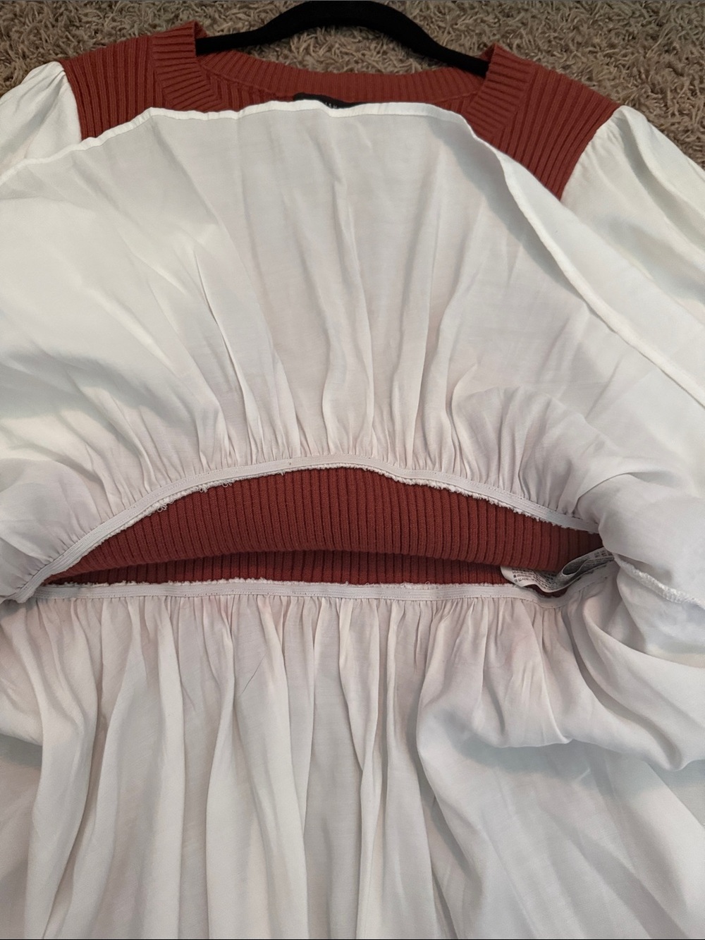 English Factory Rust Ribbed Sweater Top with White Ruffled Sleeves - Picture 15 of 15